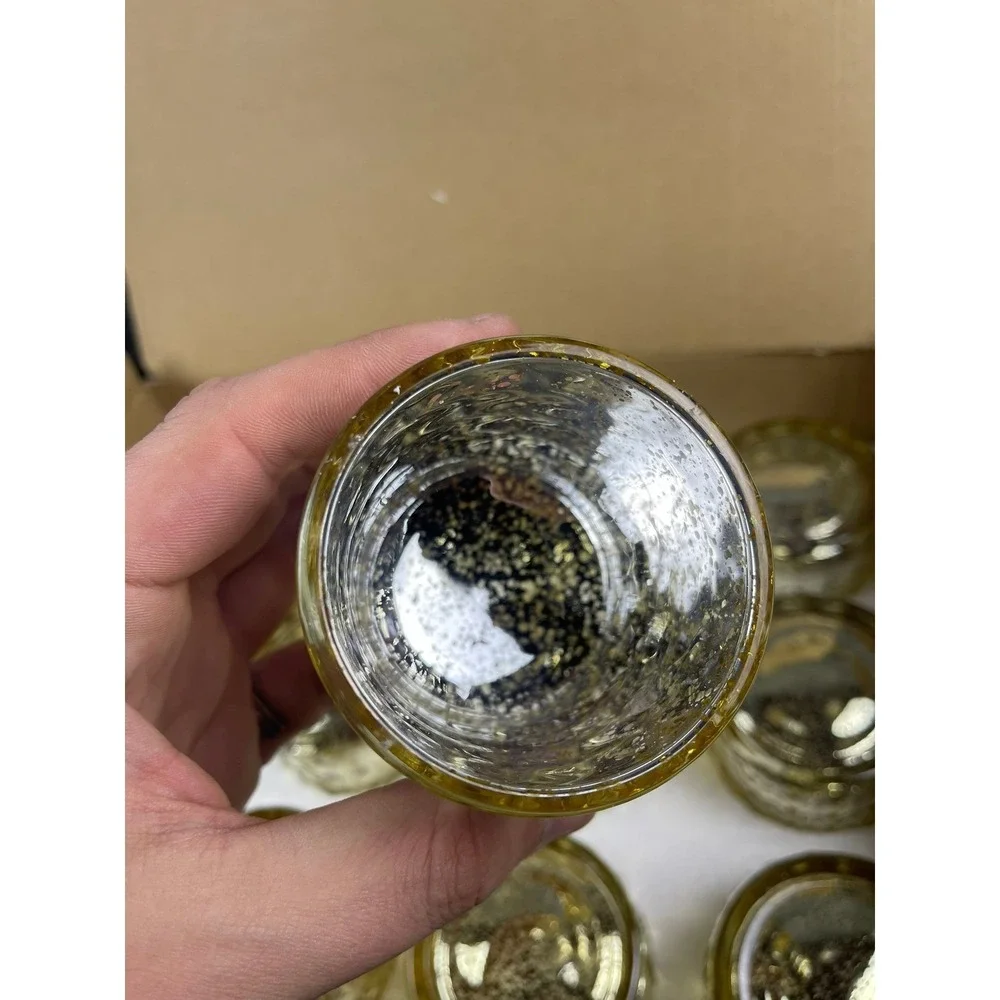 TPTMYCC 12P Gold Mercury Glass Tealight Candle‎ Holders Hobnail Votive Set